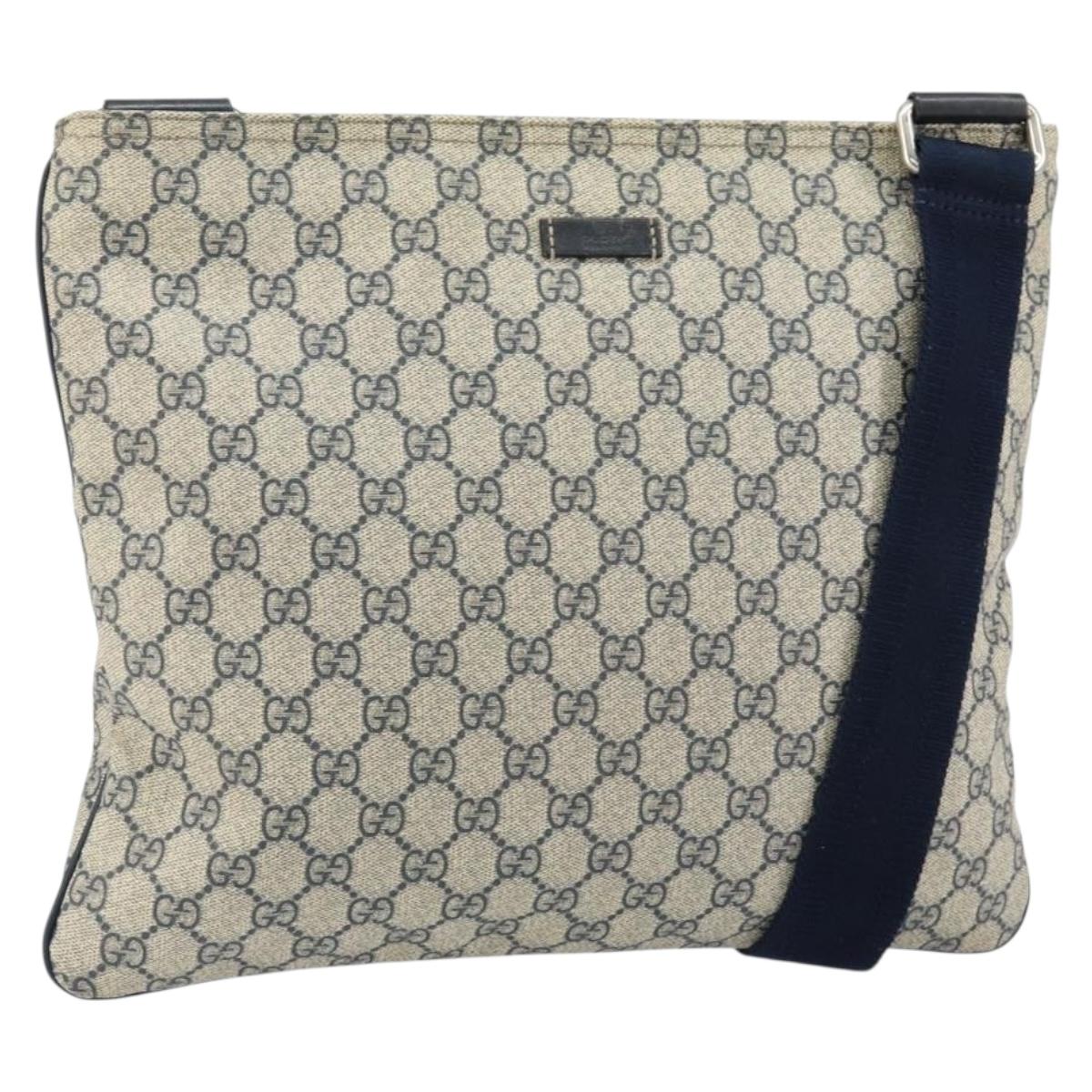 GUCCI GG Supreme Shoulder Bag PVC Navy Silver 201446 Auth 147869