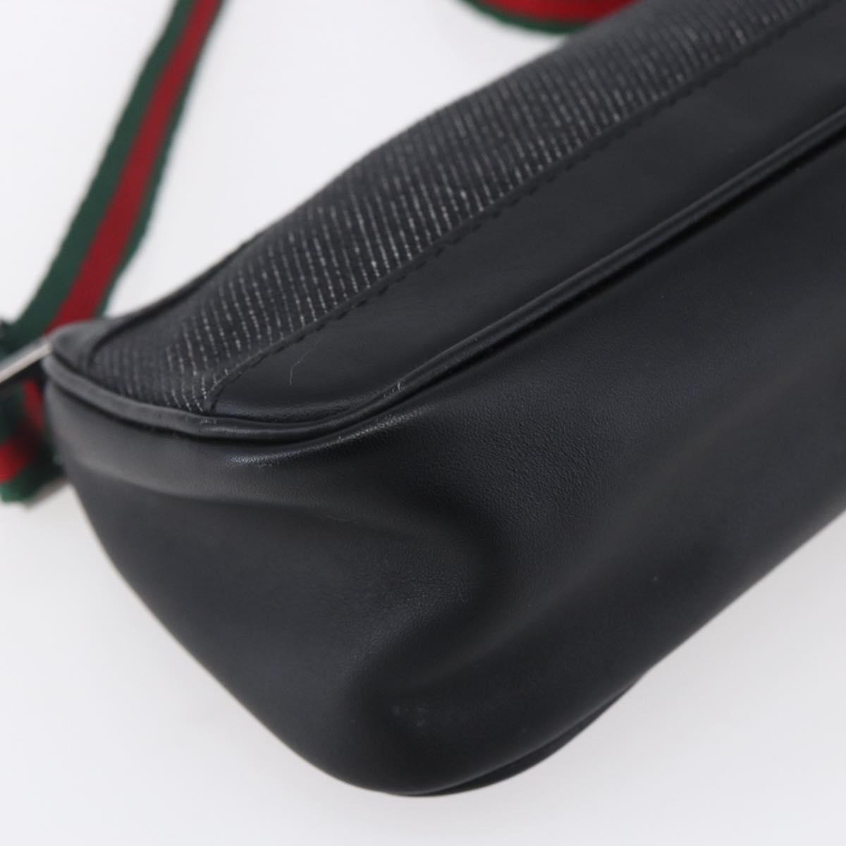 GUCCI Web Sherry Line Accessory Pouch Canvas Black Red Green 92820 Auth 147877