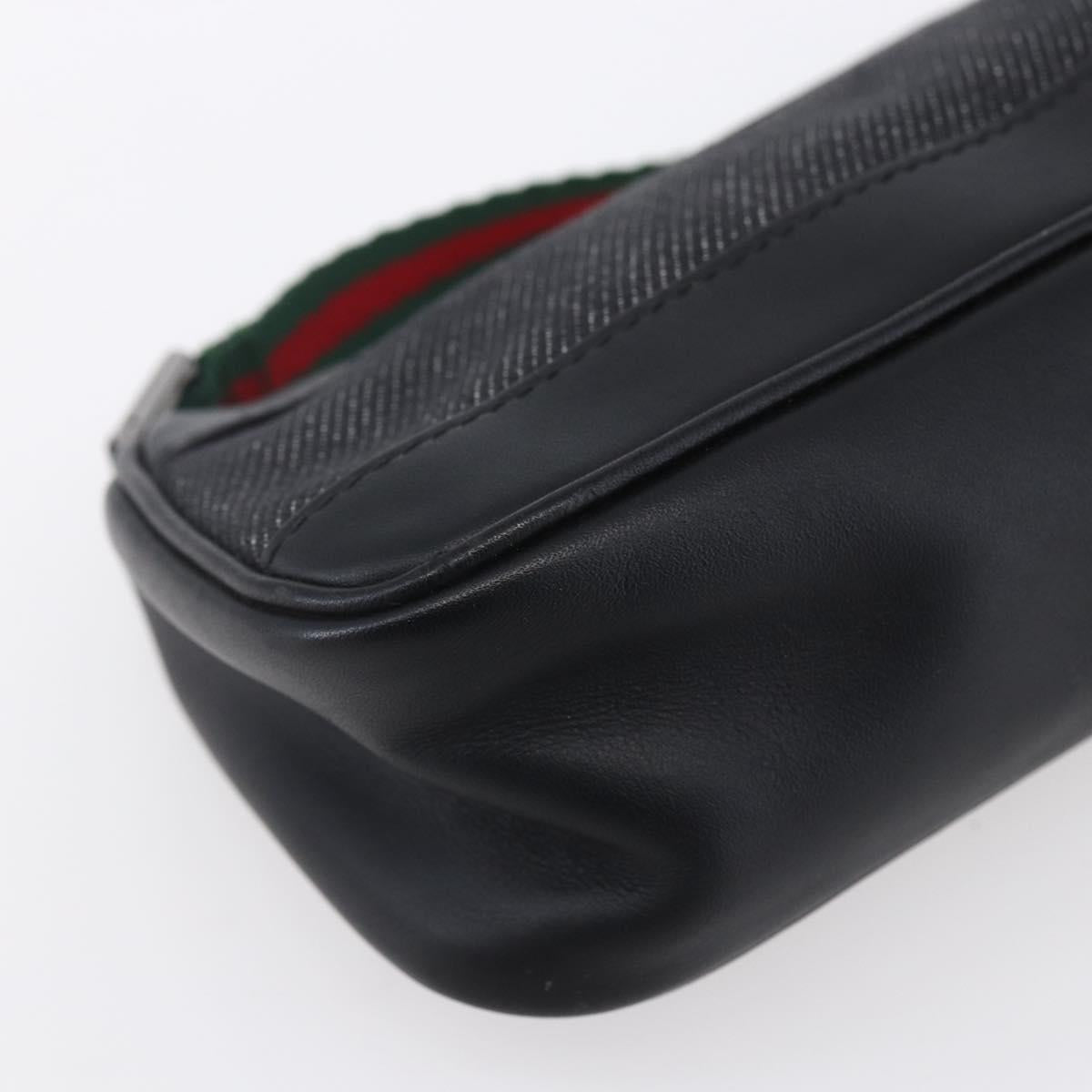 GUCCI Web Sherry Line Accessory Pouch Canvas Black Red Green 92820 Auth 147877