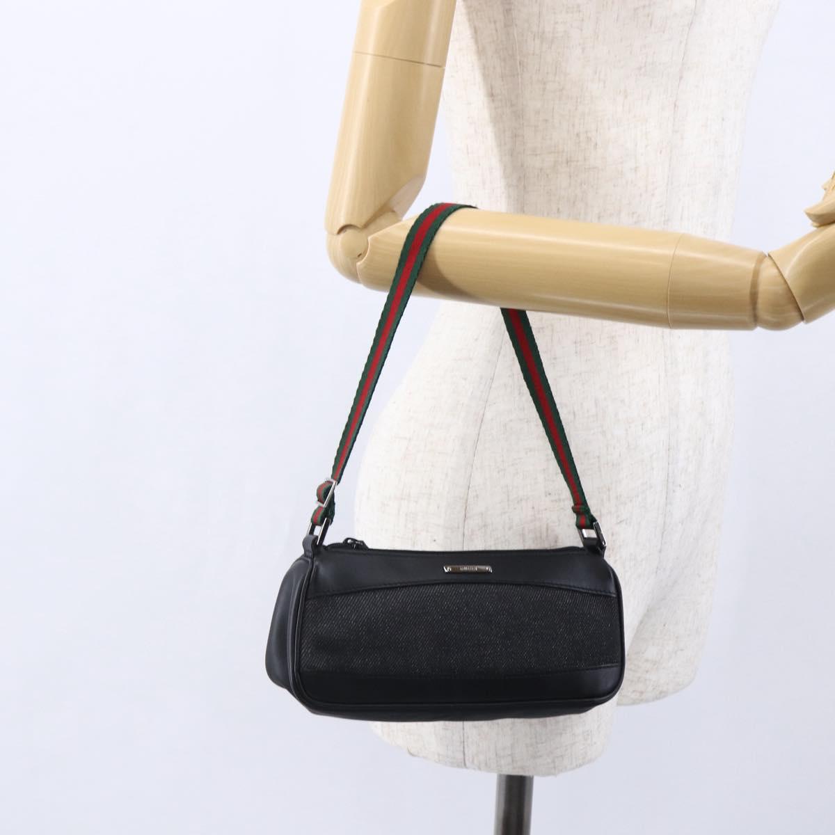 GUCCI Web Sherry Line Accessory Pouch Canvas Black Red Green 92820 Auth 147877