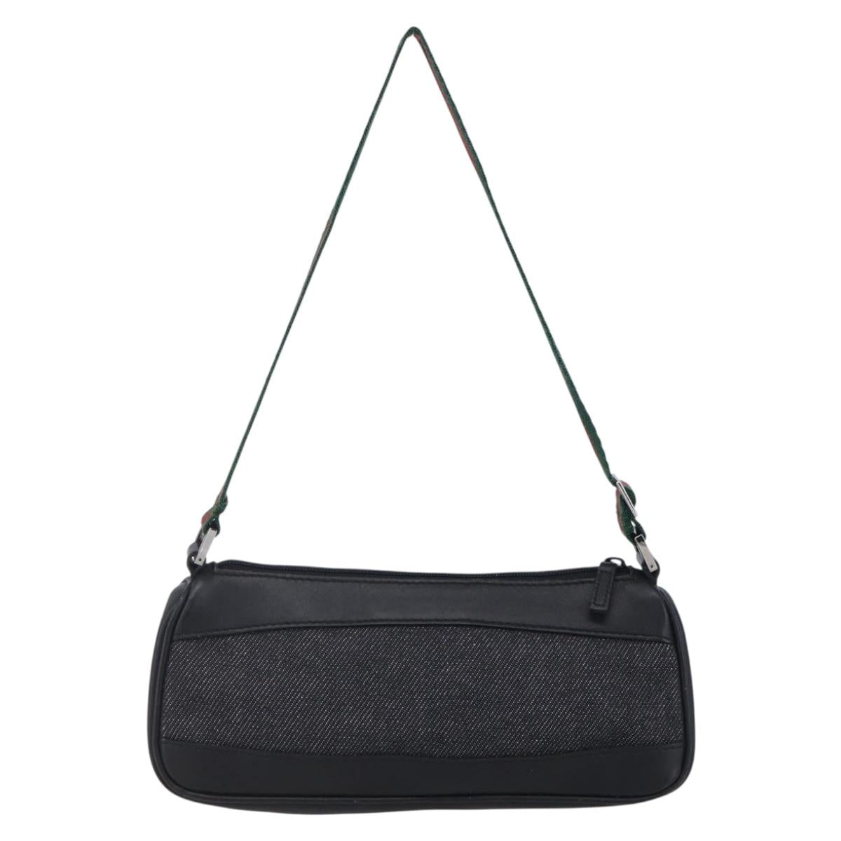 GUCCI Web Sherry Line Accessory Pouch Canvas Black Red Green 92820 Auth 147877