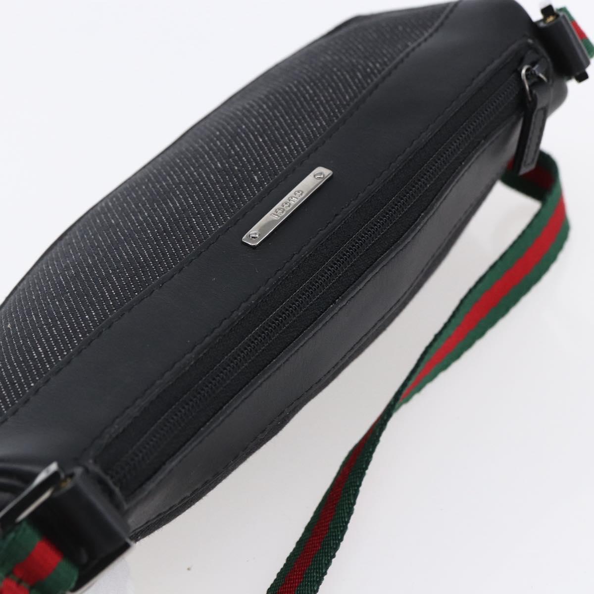 GUCCI Web Sherry Line Accessory Pouch Canvas Black Red Green 92820 Auth 147877