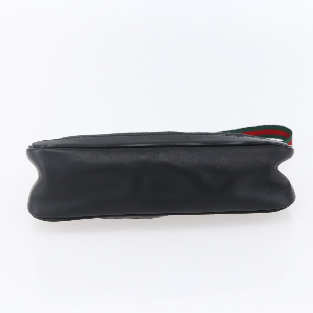 GUCCI Web Sherry Line Accessory Pouch Canvas Black Red Green 92820 Auth 147877