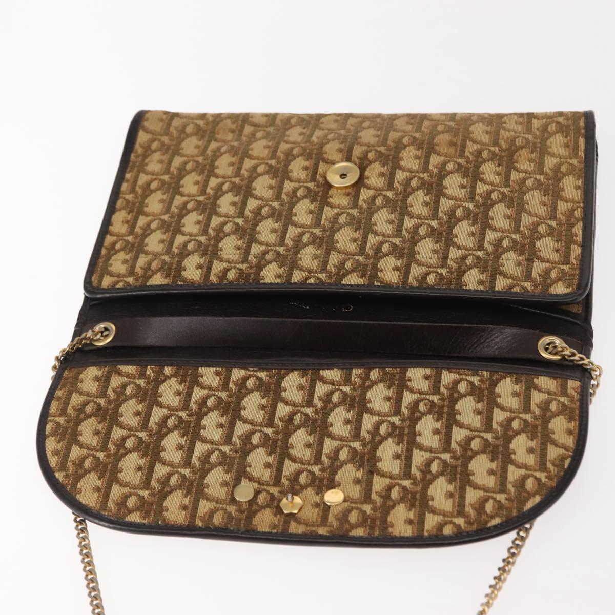 Christian Dior Trotter Canvas Chain Shoulder Bag Brown Gold Auth 147883