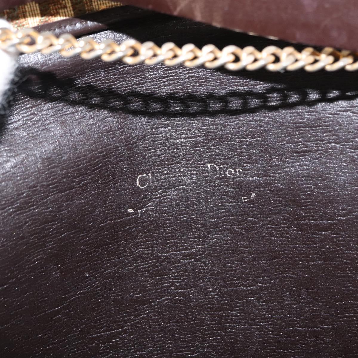 Christian Dior Trotter Canvas Chain Shoulder Bag Brown Gold Auth 147883