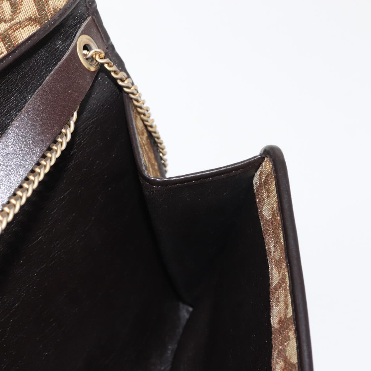 Christian Dior Trotter Canvas Chain Shoulder Bag Brown Gold Auth 147883