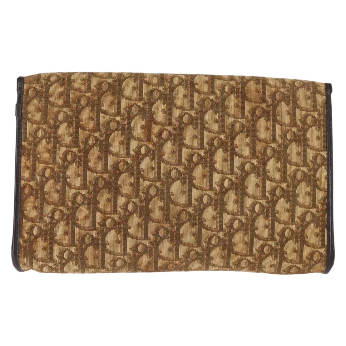 Christian Dior Trotter Canvas Chain Shoulder Bag Brown Gold Auth 147883