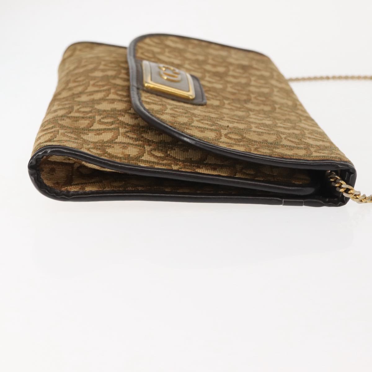 Christian Dior Trotter Canvas Chain Shoulder Bag Brown Gold Auth 147883