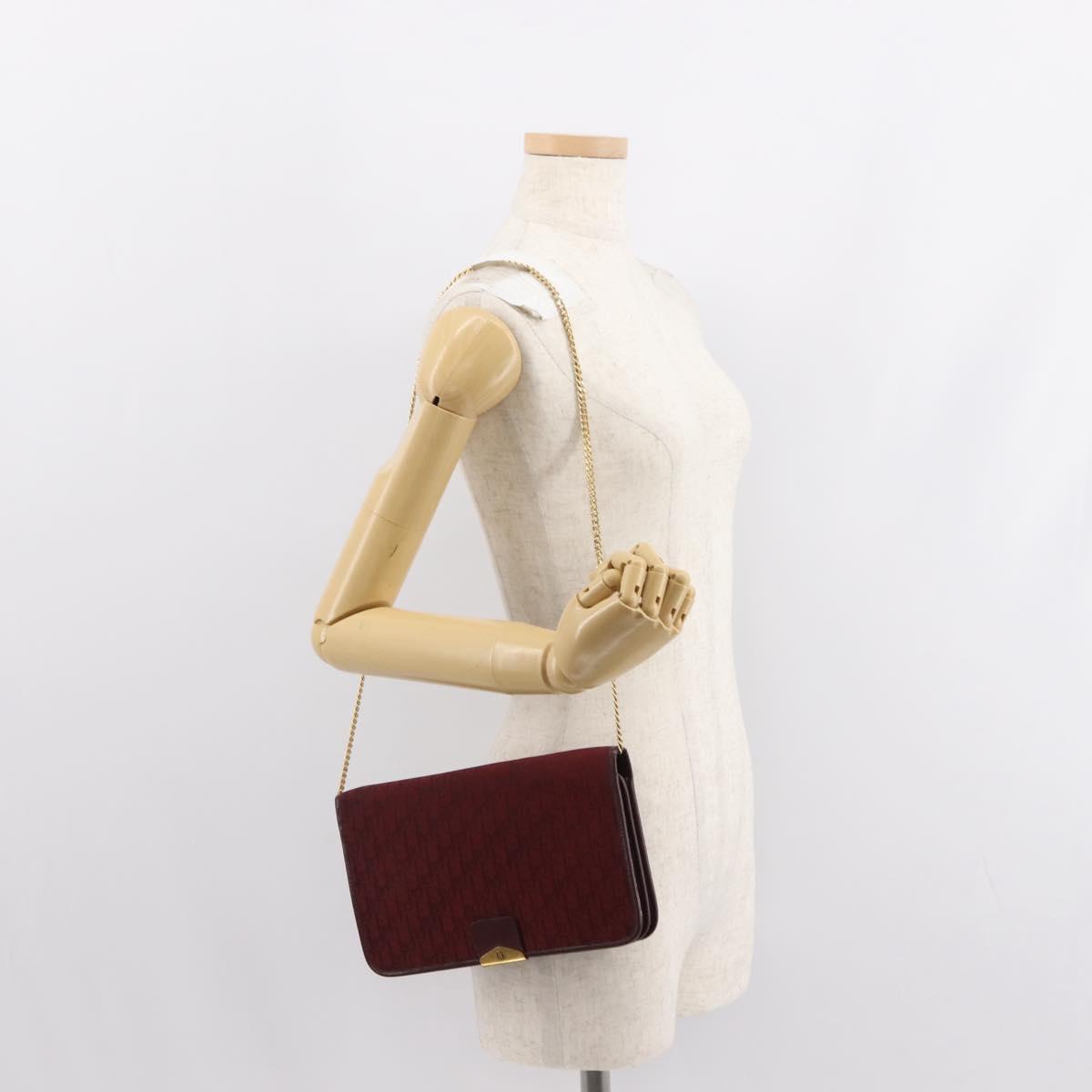 Christian Dior Trotter Canvas Chain Shoulder Bag Red Gold Auth 147884