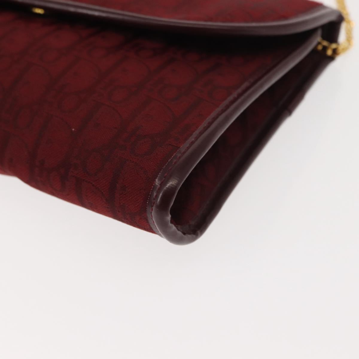 Christian Dior Trotter Canvas Chain Shoulder Bag Red Gold Auth 147885