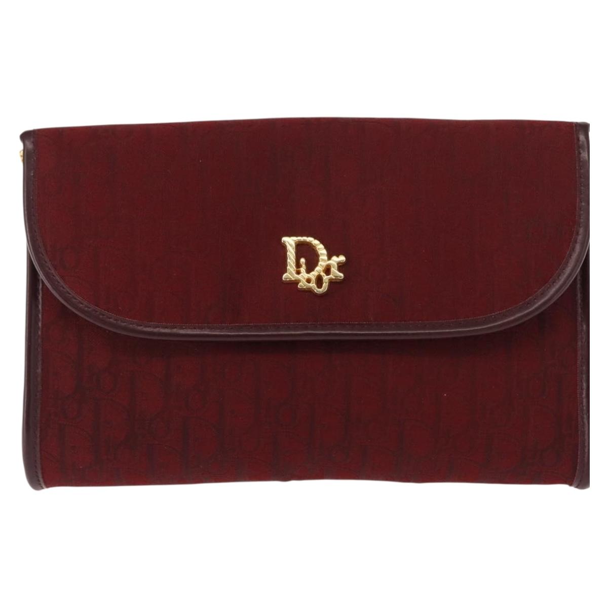 Christian Dior Trotter Canvas Chain Shoulder Bag Red Gold Auth 147885