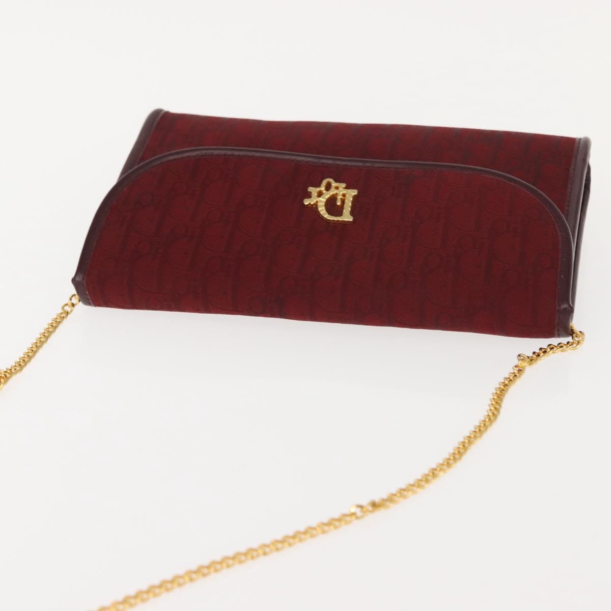 Christian Dior Trotter Canvas Chain Shoulder Bag Red Gold Auth 147885