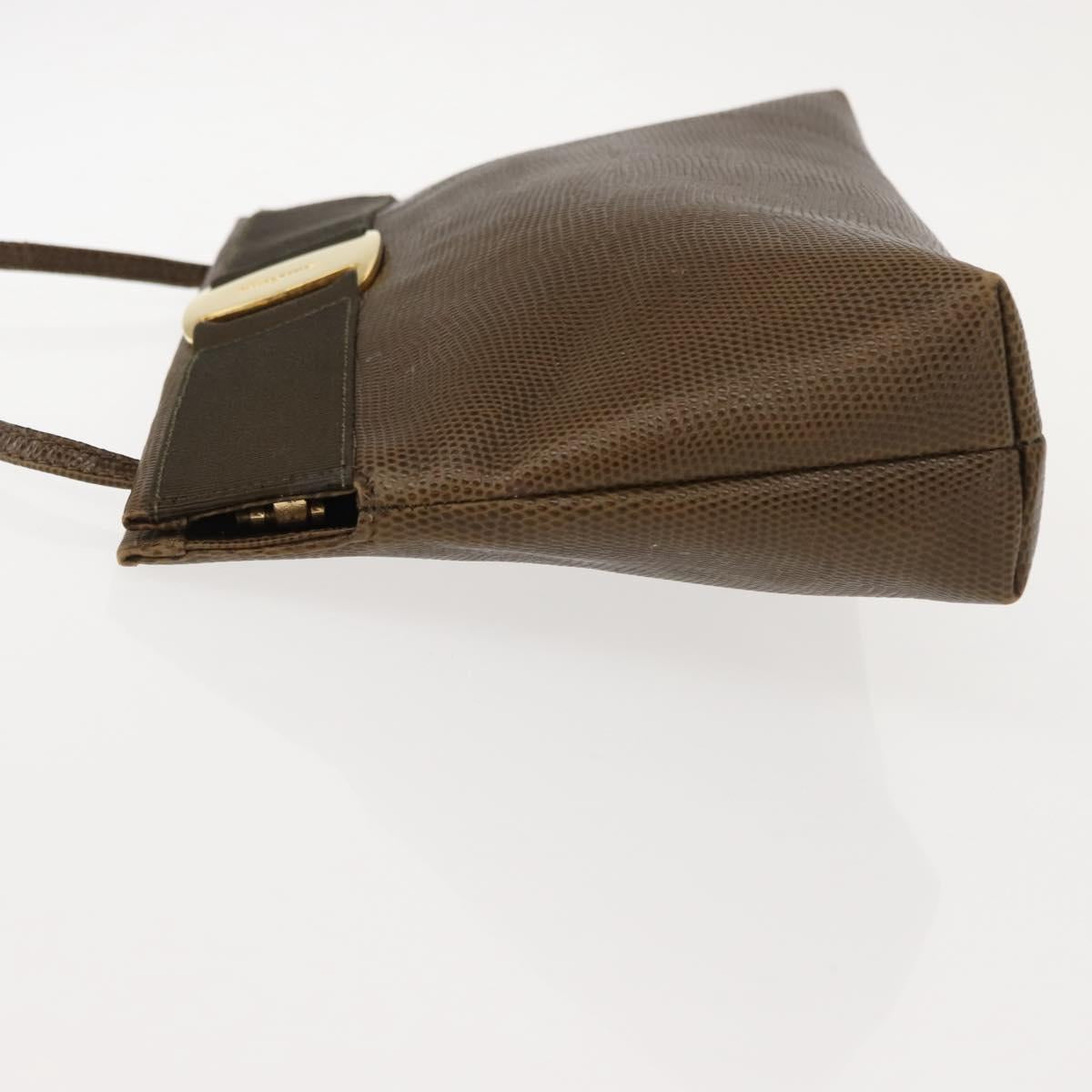 Salvatore Ferragamo Vala Shoulder Bag Leather Khaki Gold Auth 147889