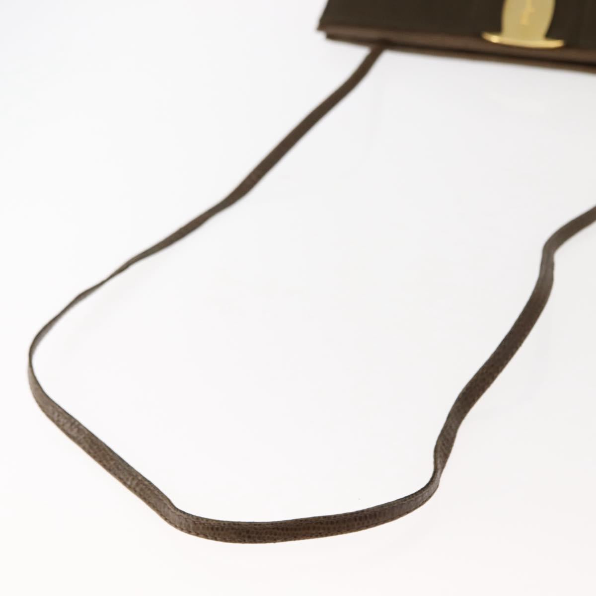 Salvatore Ferragamo Vala Shoulder Bag Leather Khaki Gold Auth 147889