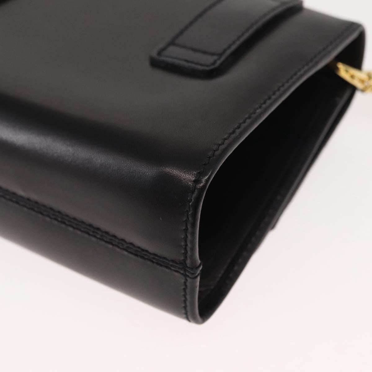 Salvatore Ferragamo Chain Vala Shoulder Bag Leather Black Gold Auth 147890