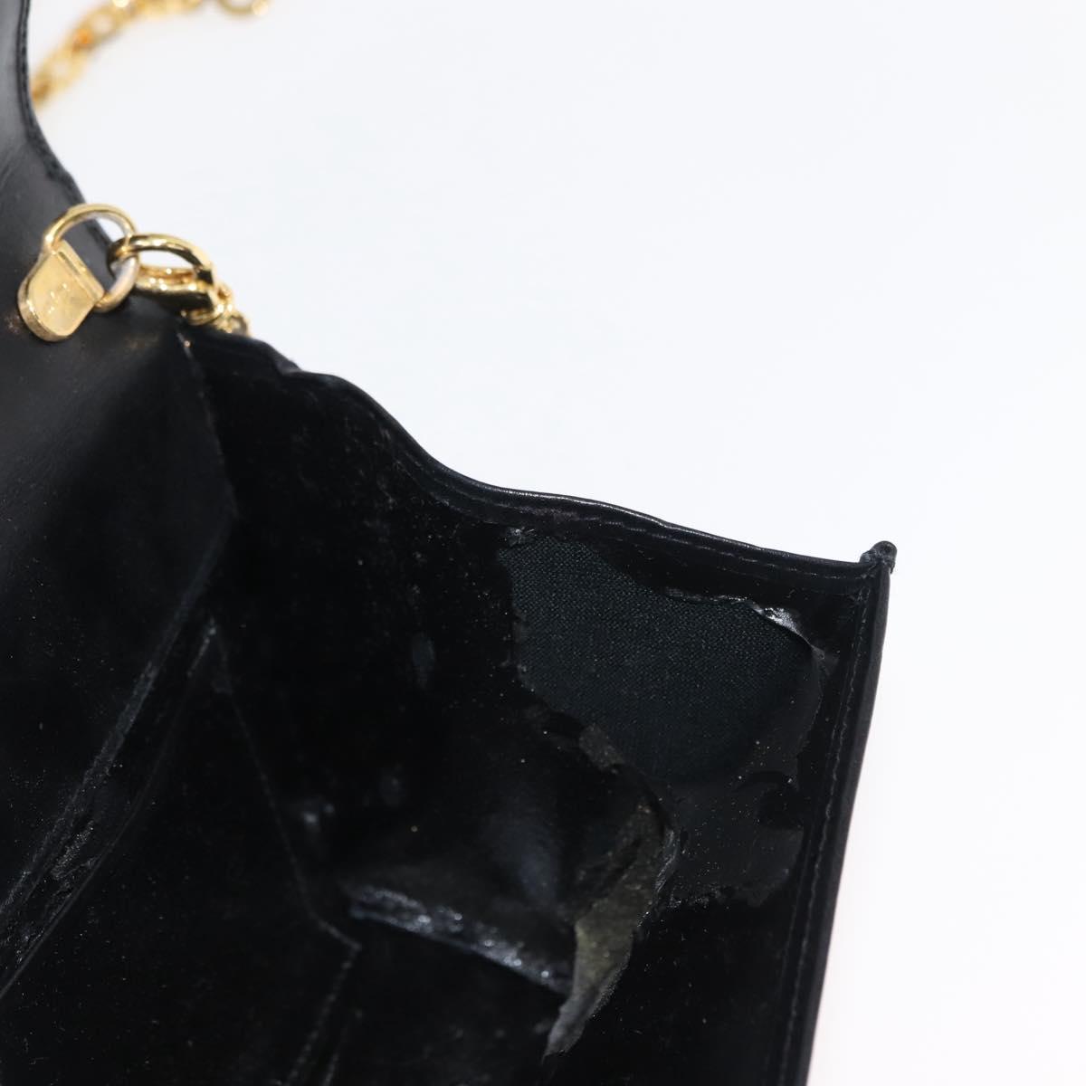 Salvatore Ferragamo Chain Vala Shoulder Bag Leather Black Gold Auth 147890