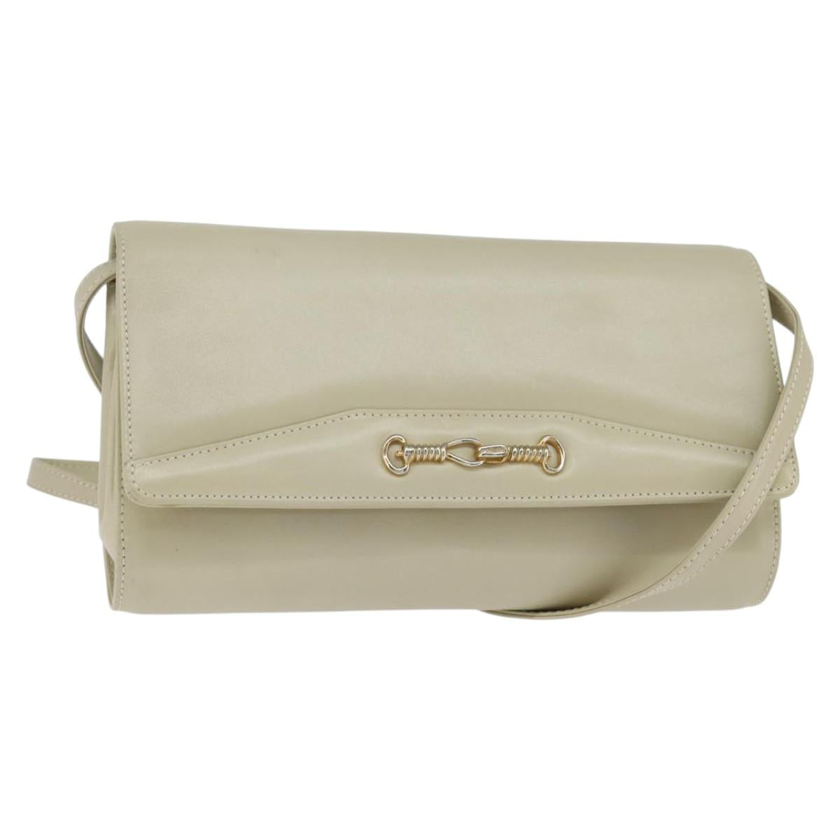 CELINE Shoulder Bag Leather Beige Gold Auth 147891