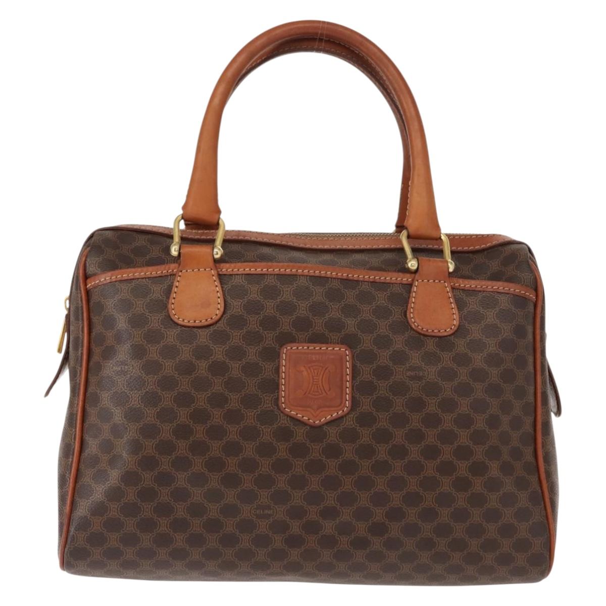 CELINE Macadam Canvas Hand Bag PVC Brown Gold Auth 147895