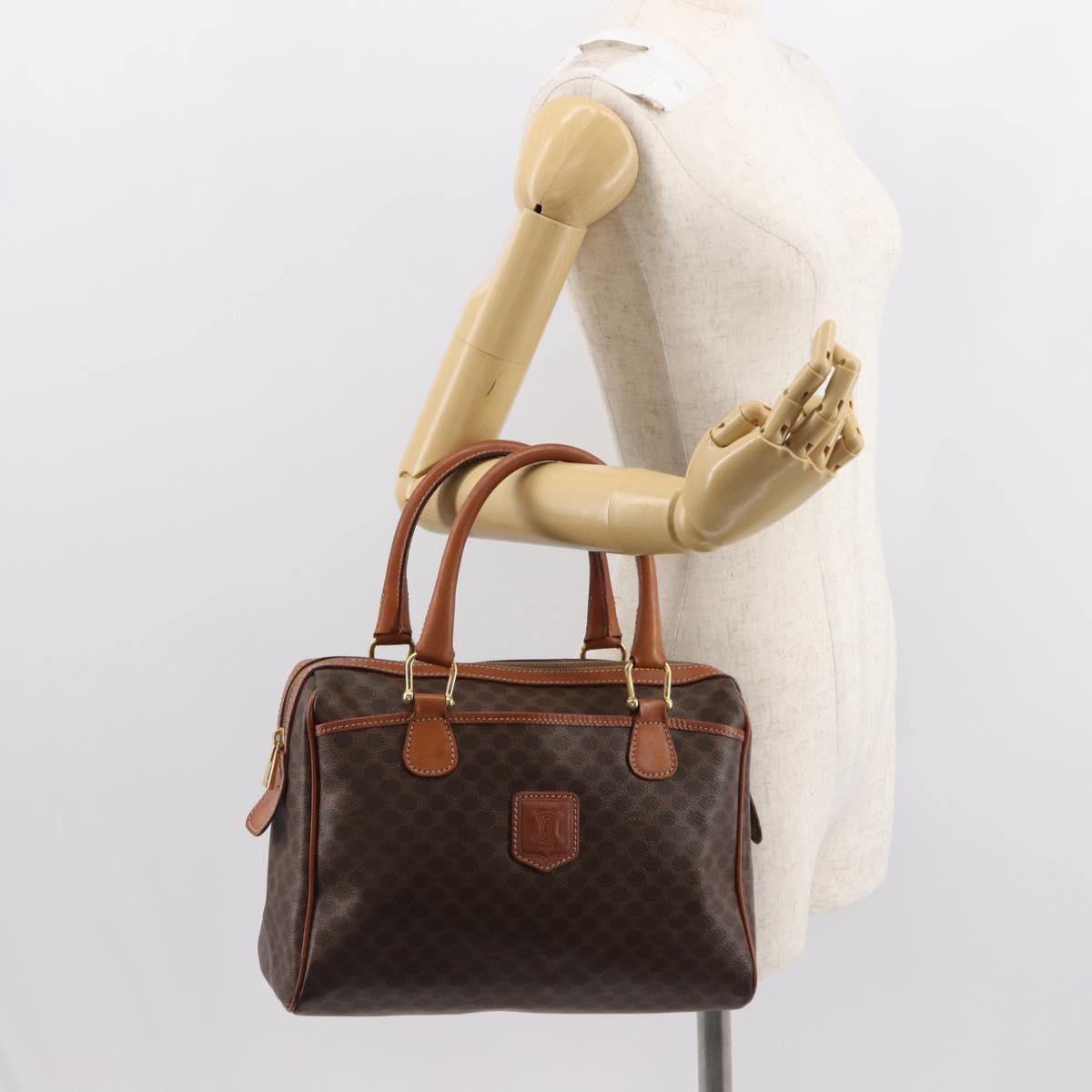 CELINE Macadam Canvas Hand Bag PVC Brown Gold Auth 147895