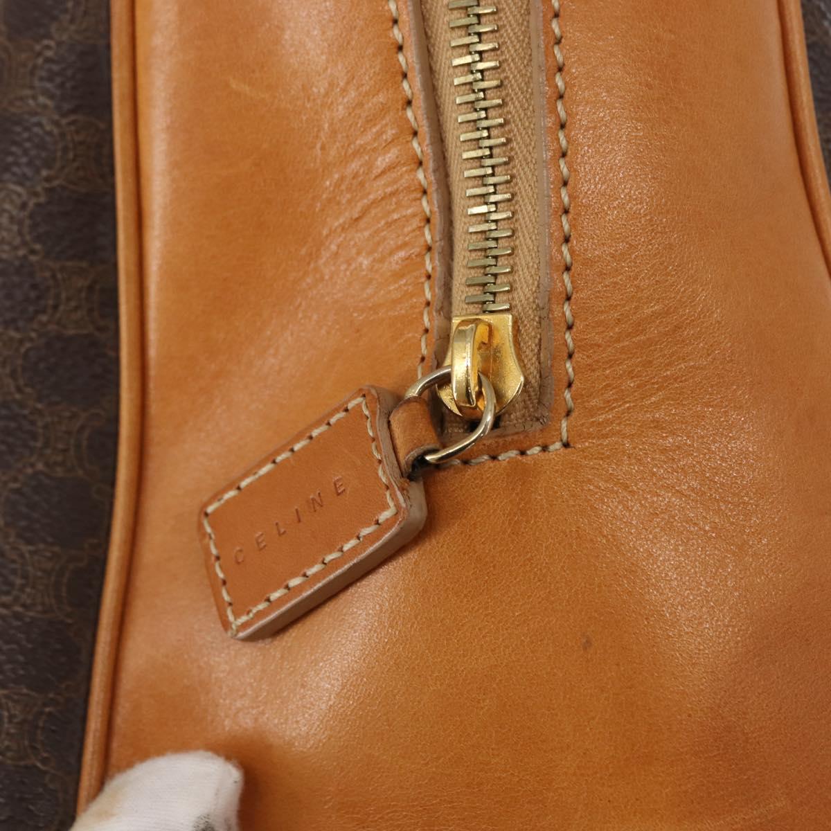 CELINE Macadam Canvas Hand Bag PVC Brown Gold Auth 147897