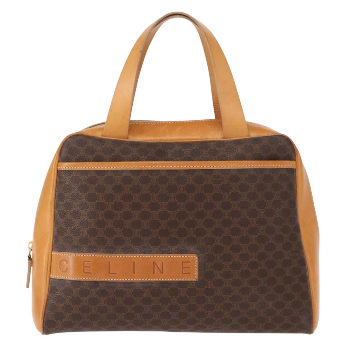 CELINE Macadam Canvas Hand Bag PVC Brown Gold Auth 147897