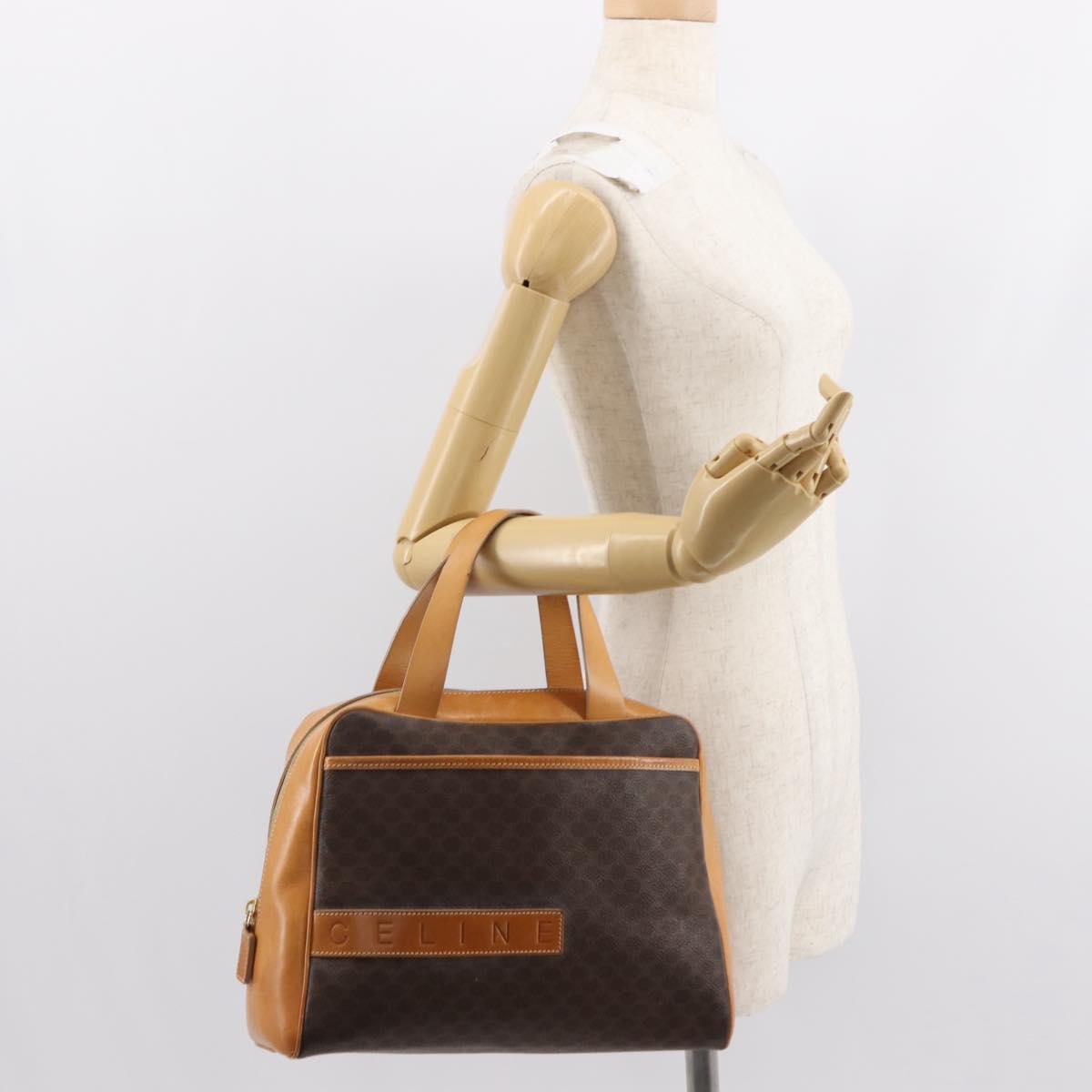 CELINE Macadam Canvas Hand Bag PVC Brown Gold Auth 147897