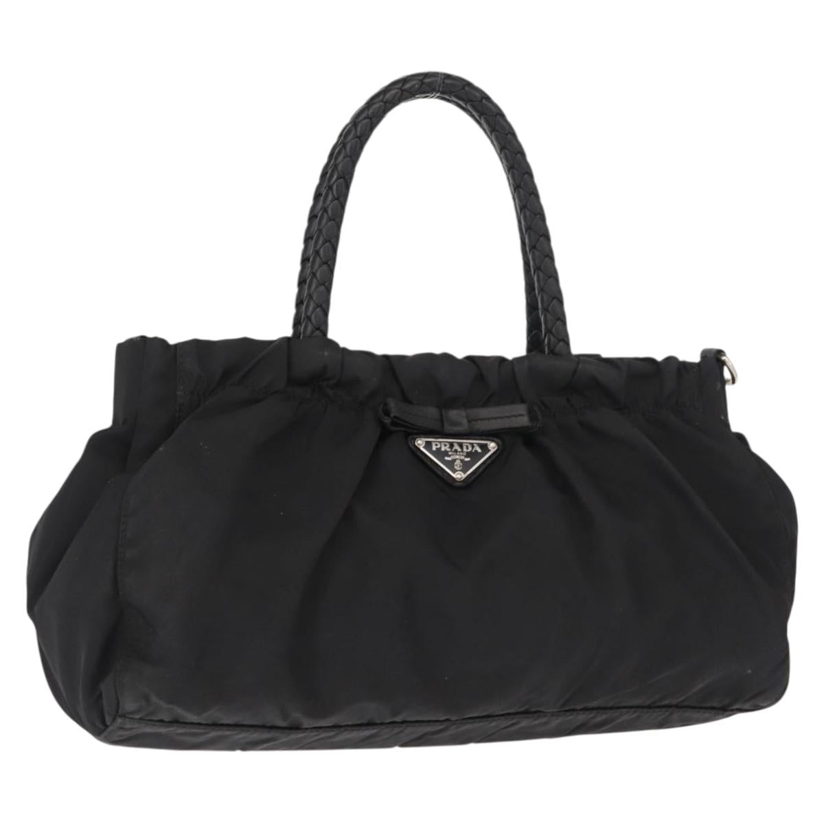 PRADA Hand Bag Nylon Black Silver Auth 147899