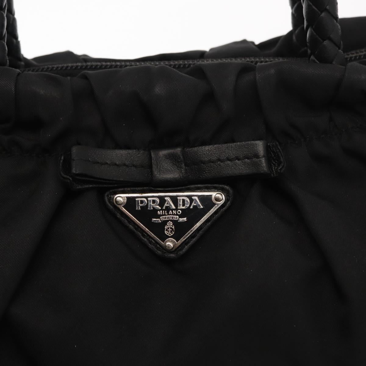 PRADA Hand Bag Nylon Black Silver Auth 147899