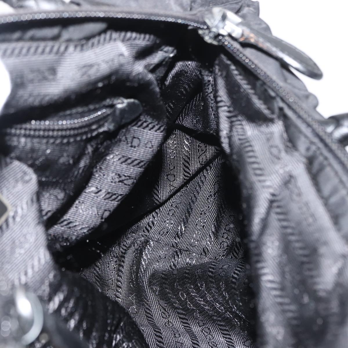 PRADA Hand Bag Nylon Black Silver Auth 147899