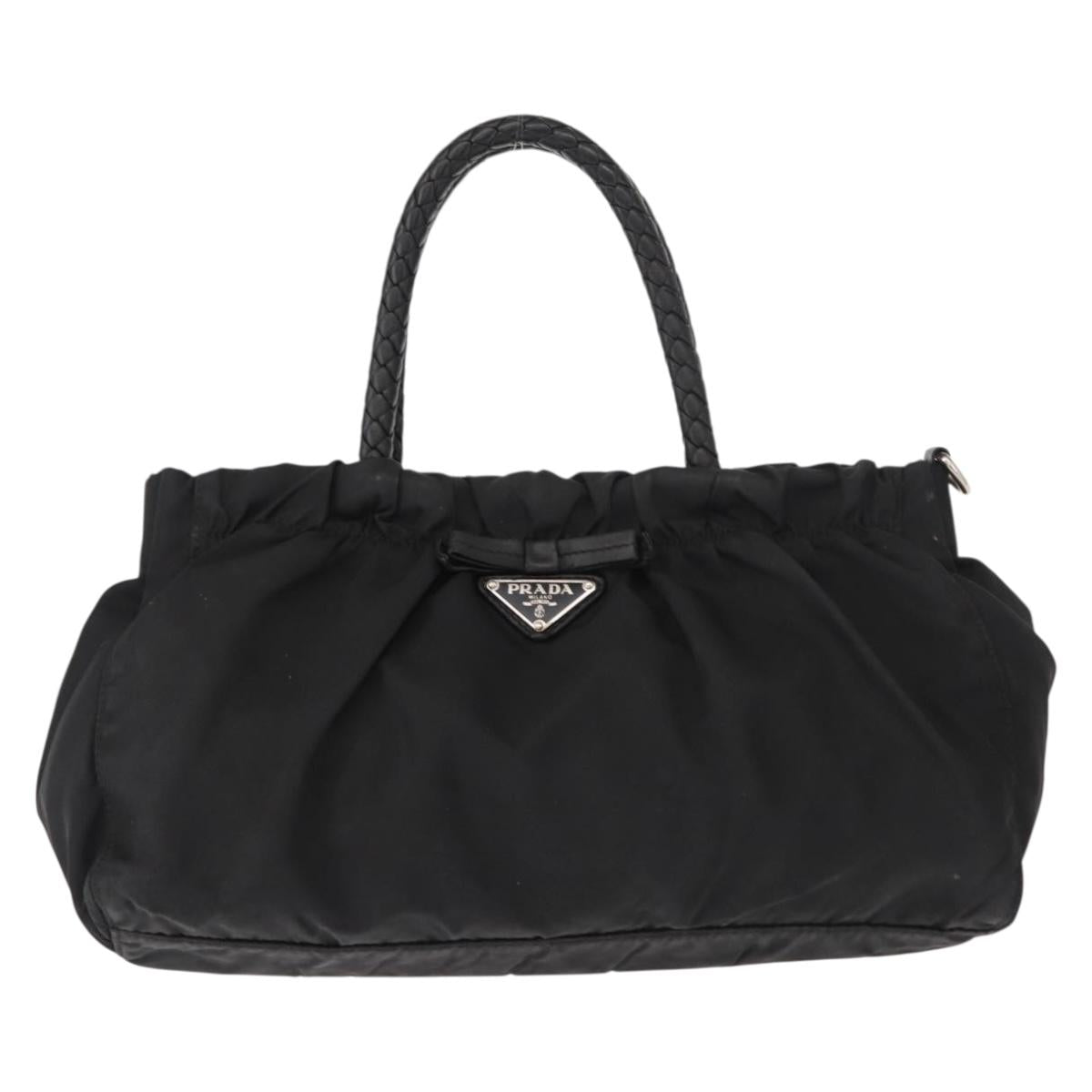 PRADA Hand Bag Nylon Black Silver Auth 147899