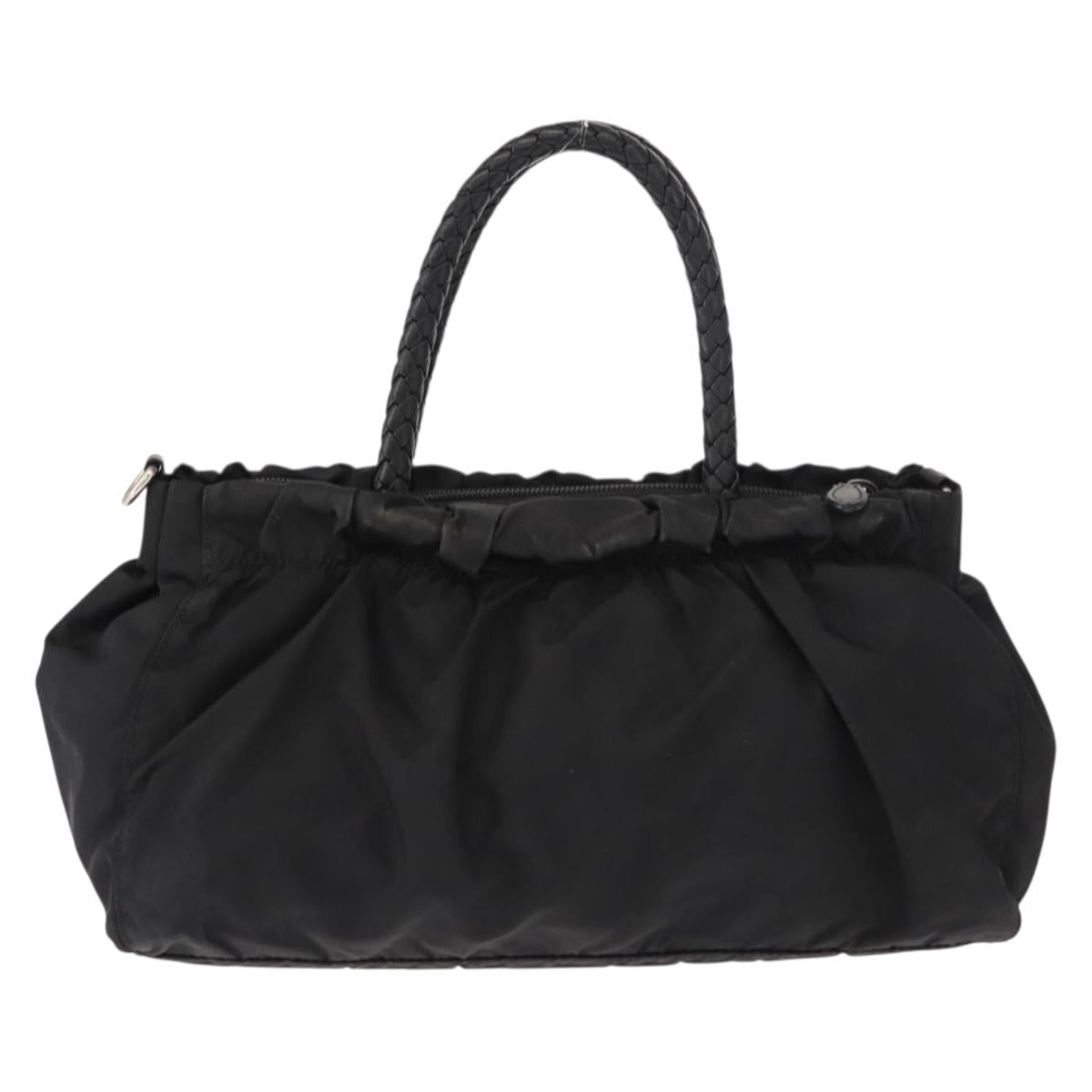 PRADA Hand Bag Nylon Black Silver Auth 147899