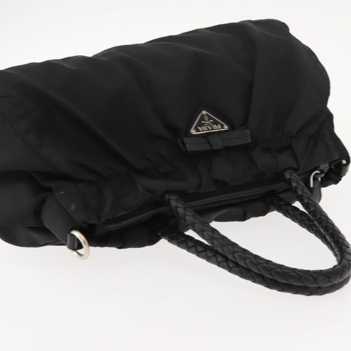 PRADA Hand Bag Nylon Black Silver Auth 147899