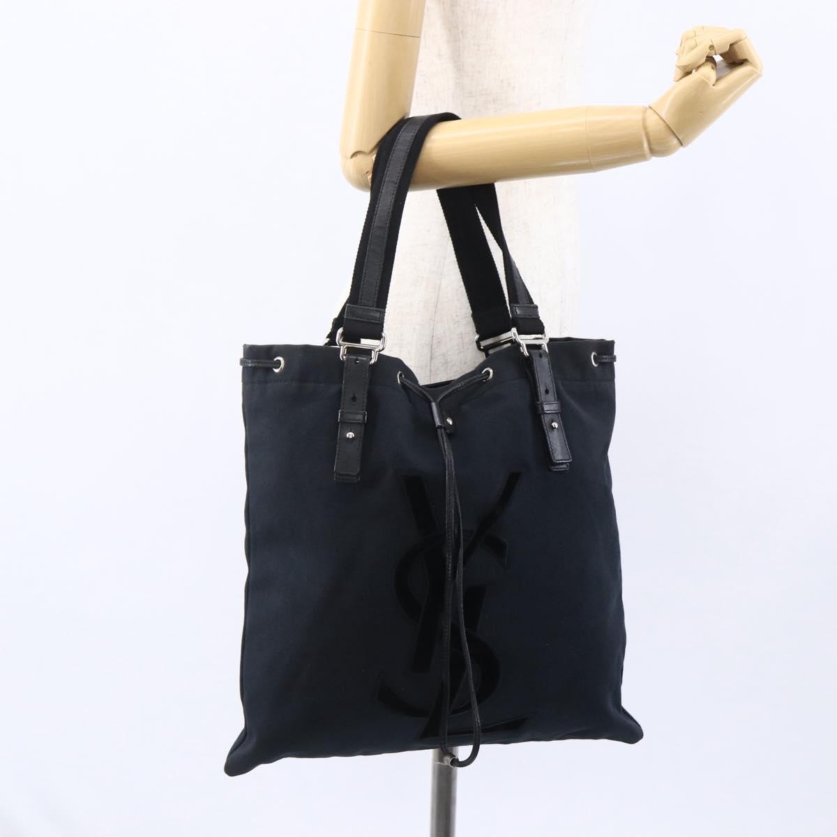 SAINT LAURENT Kahala Tote Bag Canvas Black Silver Auth 147900