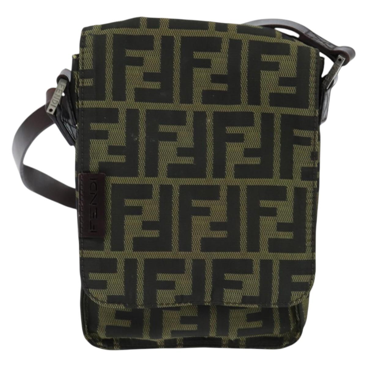 FENDI Zucca Canvas Shoulder Bag Brown Black Auth 147906