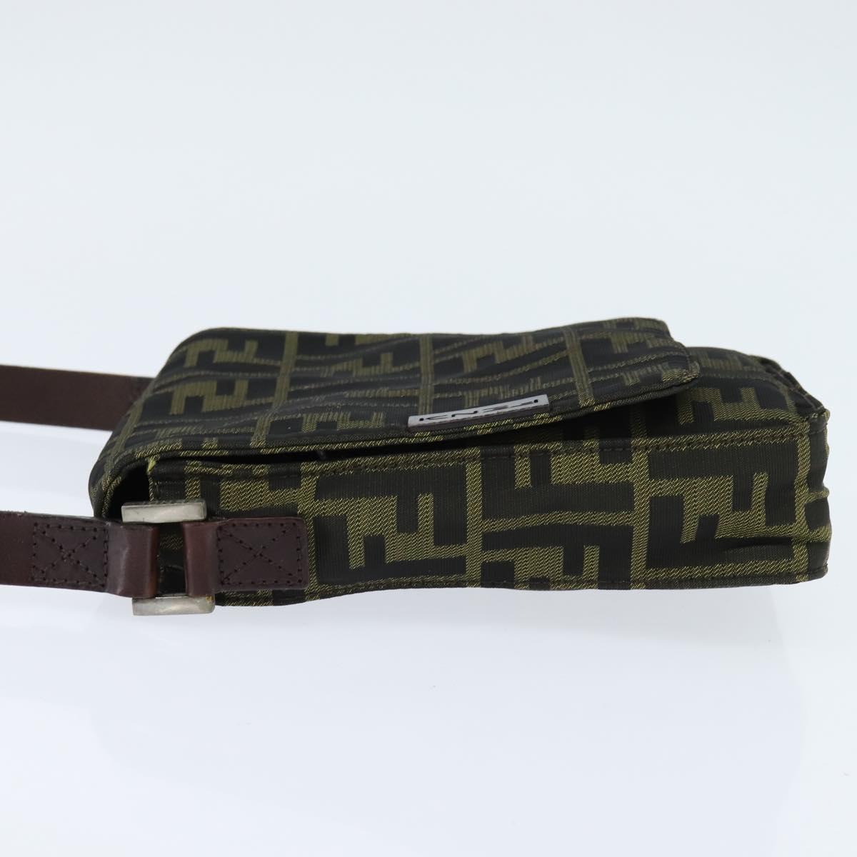 FENDI Zucca Canvas Shoulder Bag Brown Black Auth 147906