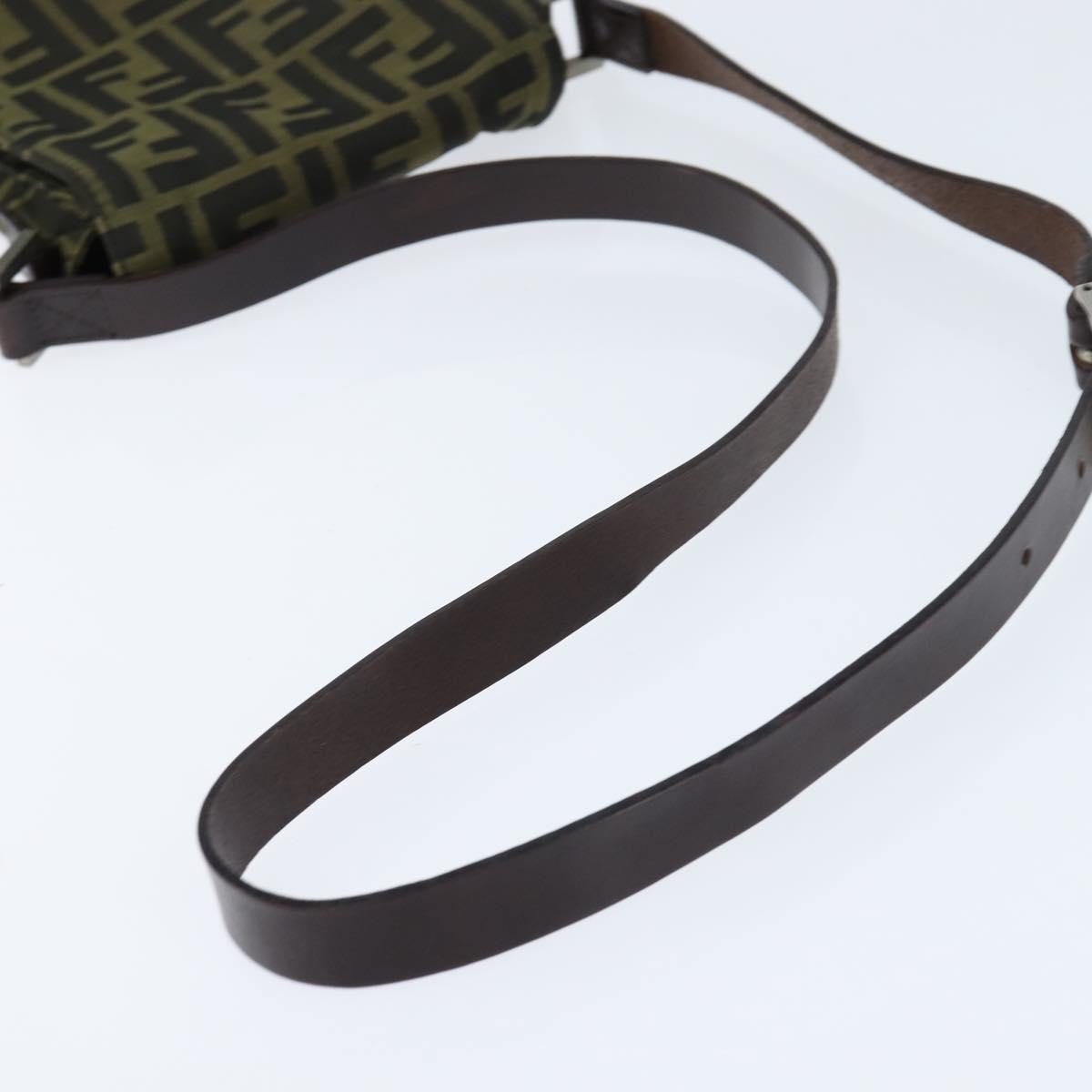 FENDI Zucca Canvas Shoulder Bag Brown Black Auth 147906