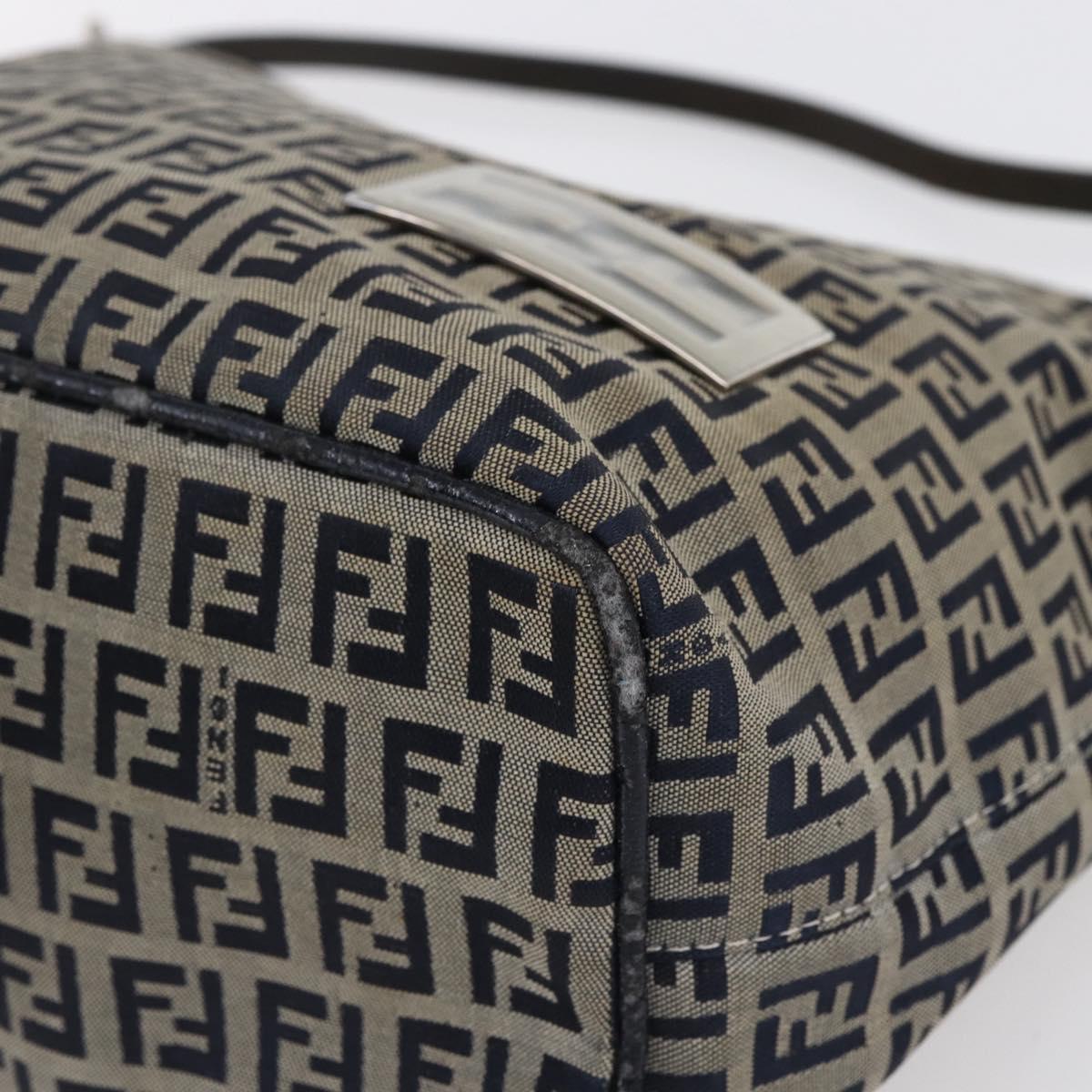 FENDI Zucchino Canvas Shoulder Bag Navy Silver Auth 147907