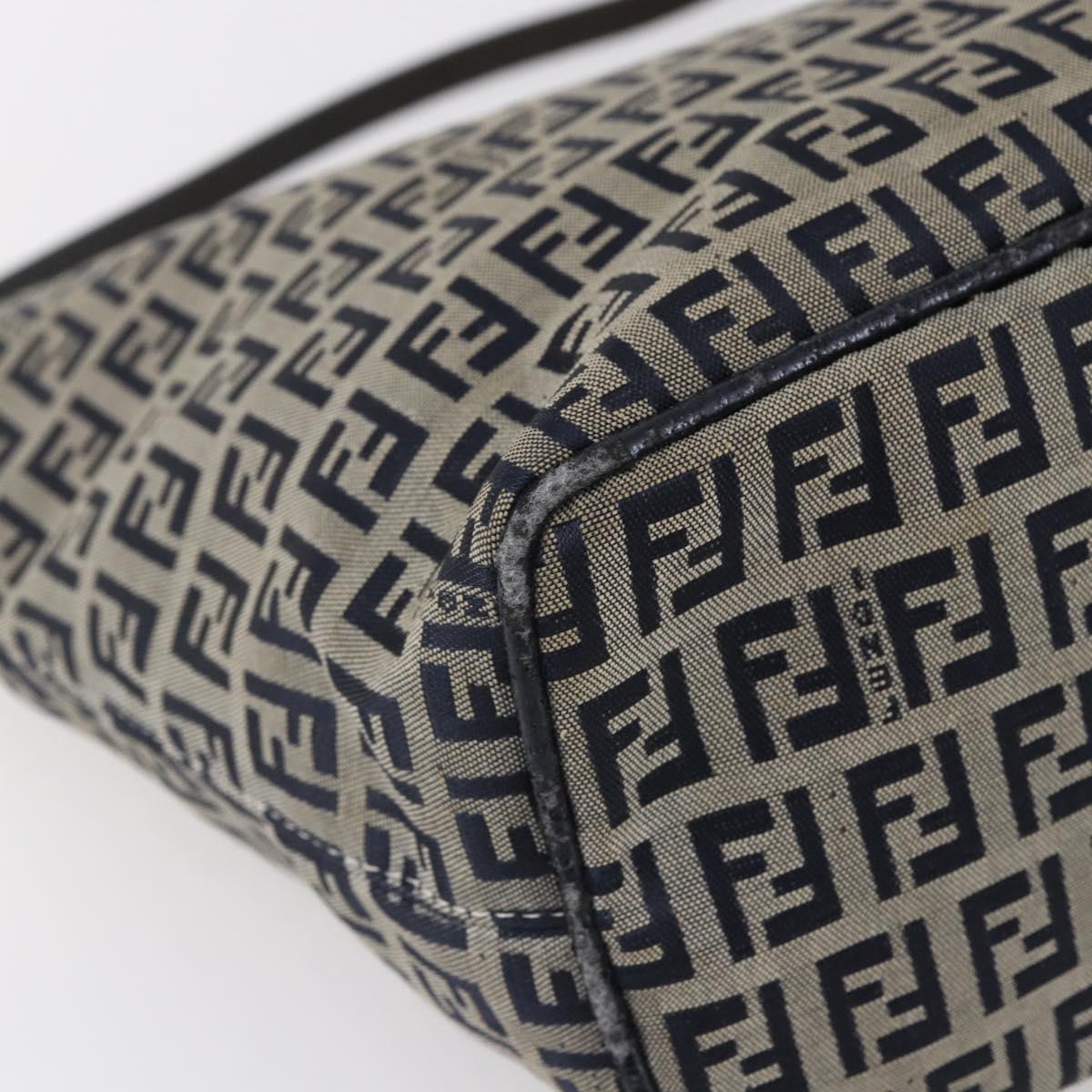FENDI Zucchino Canvas Shoulder Bag Navy Silver Auth 147907