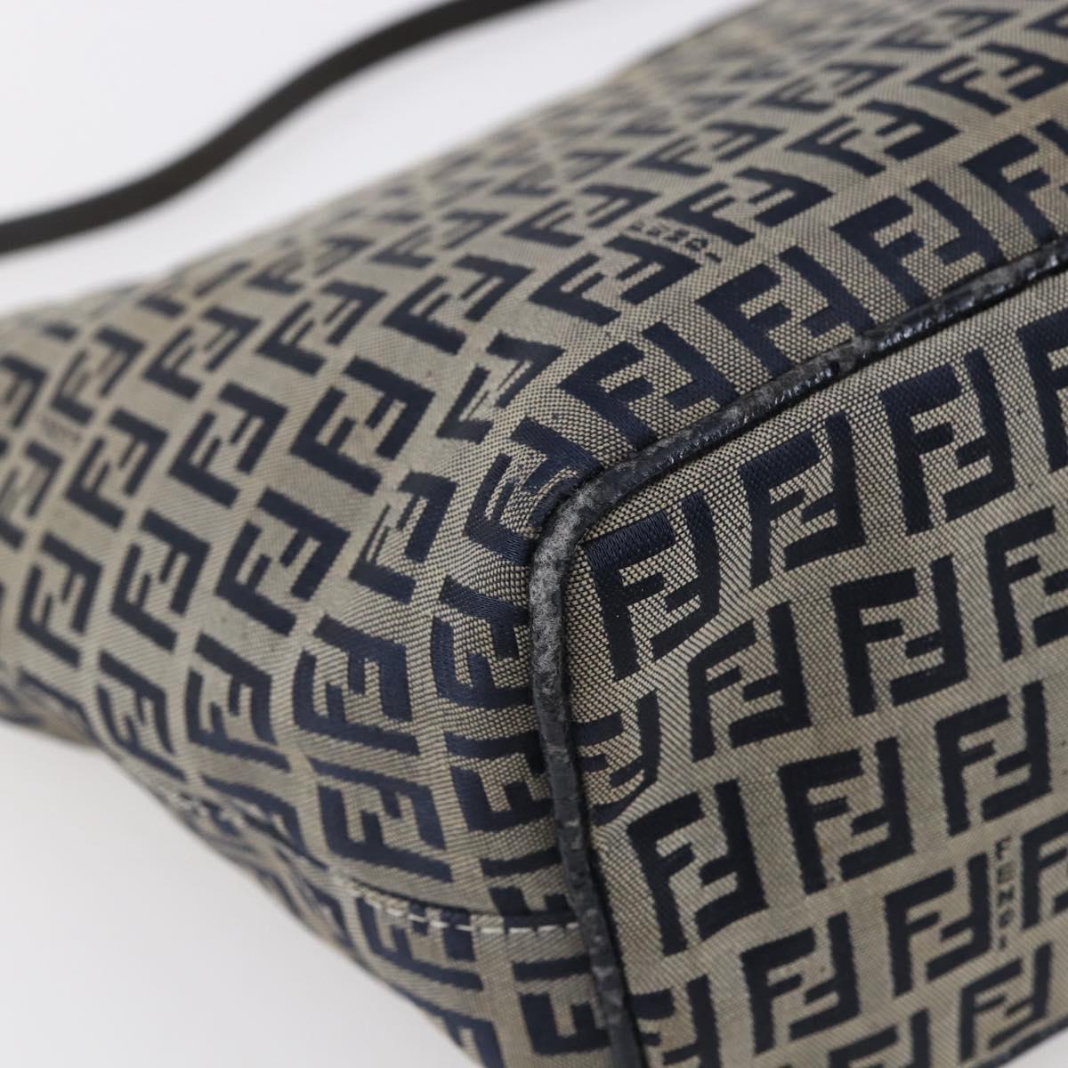 FENDI Zucchino Canvas Shoulder Bag Navy Silver Auth 147907
