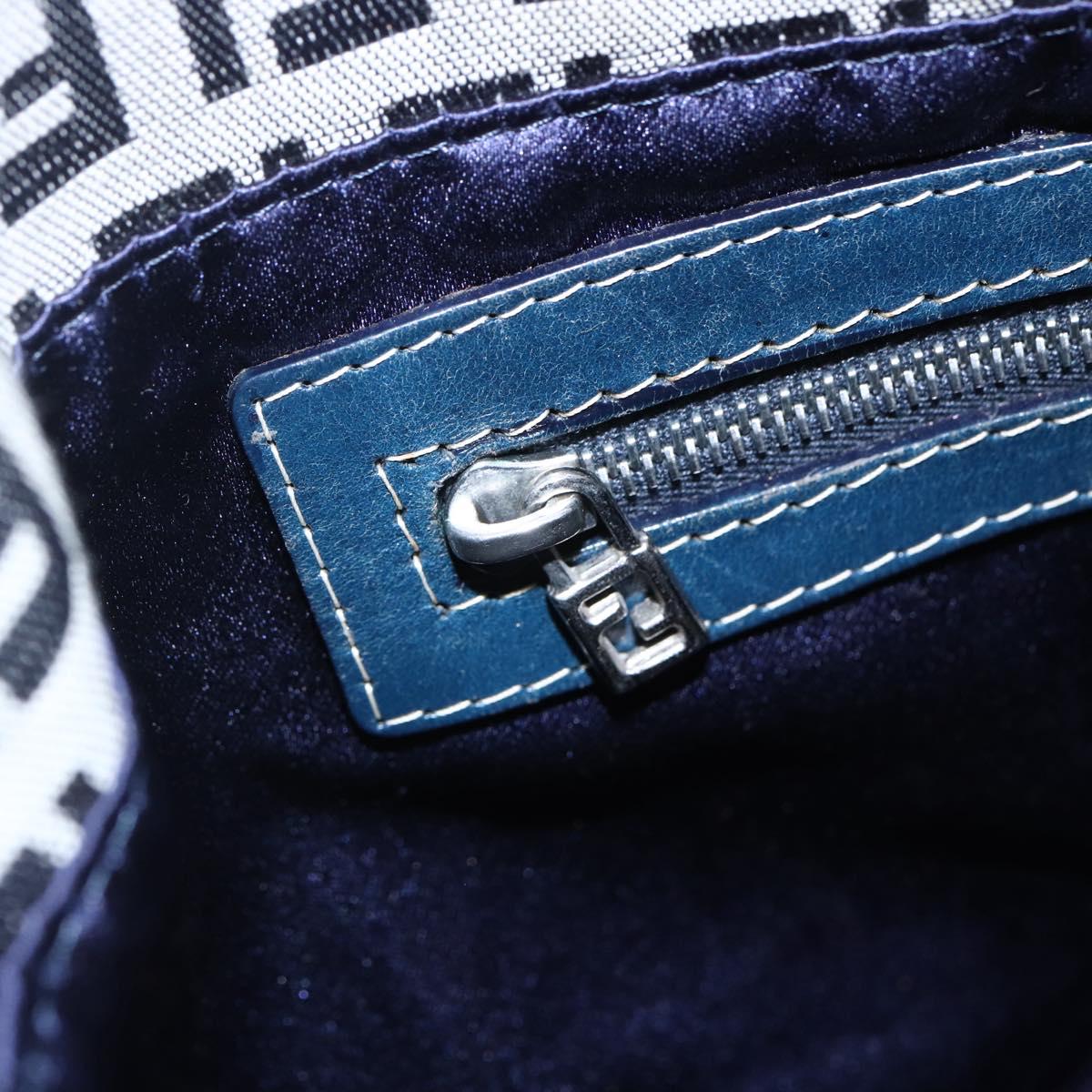 FENDI Zucchino Canvas Shoulder Bag Navy Silver Auth 147907