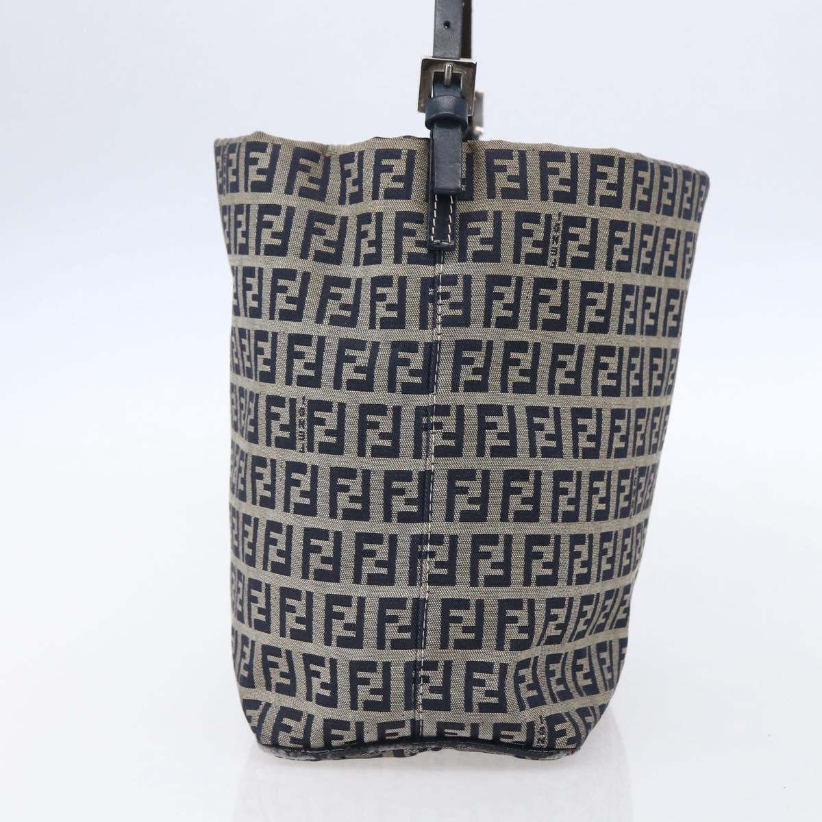 FENDI Zucchino Canvas Shoulder Bag Navy Silver Auth 147907