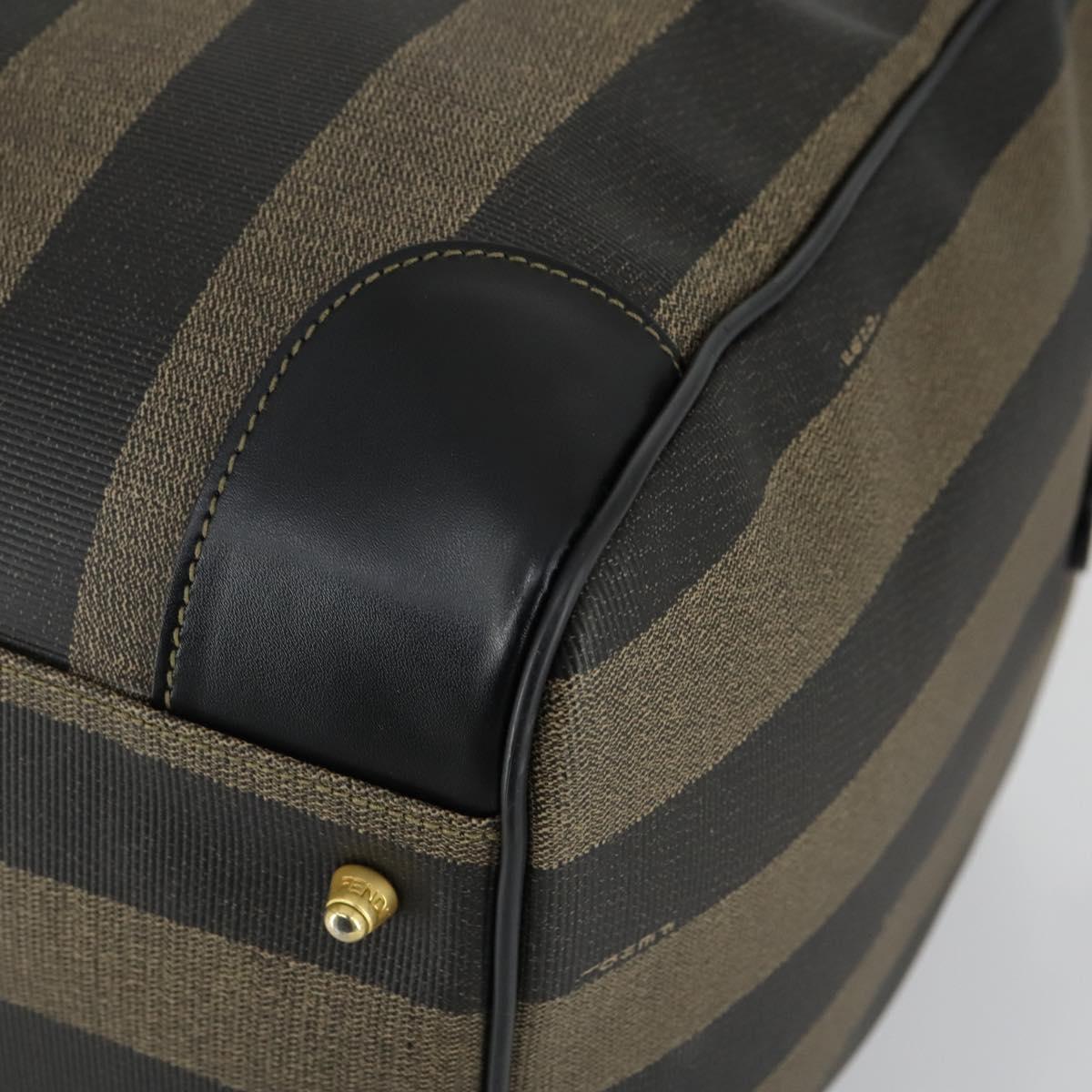 FENDI Pecan Canvas Boston Bag PVC 2way Black Brown gold Auth 147908