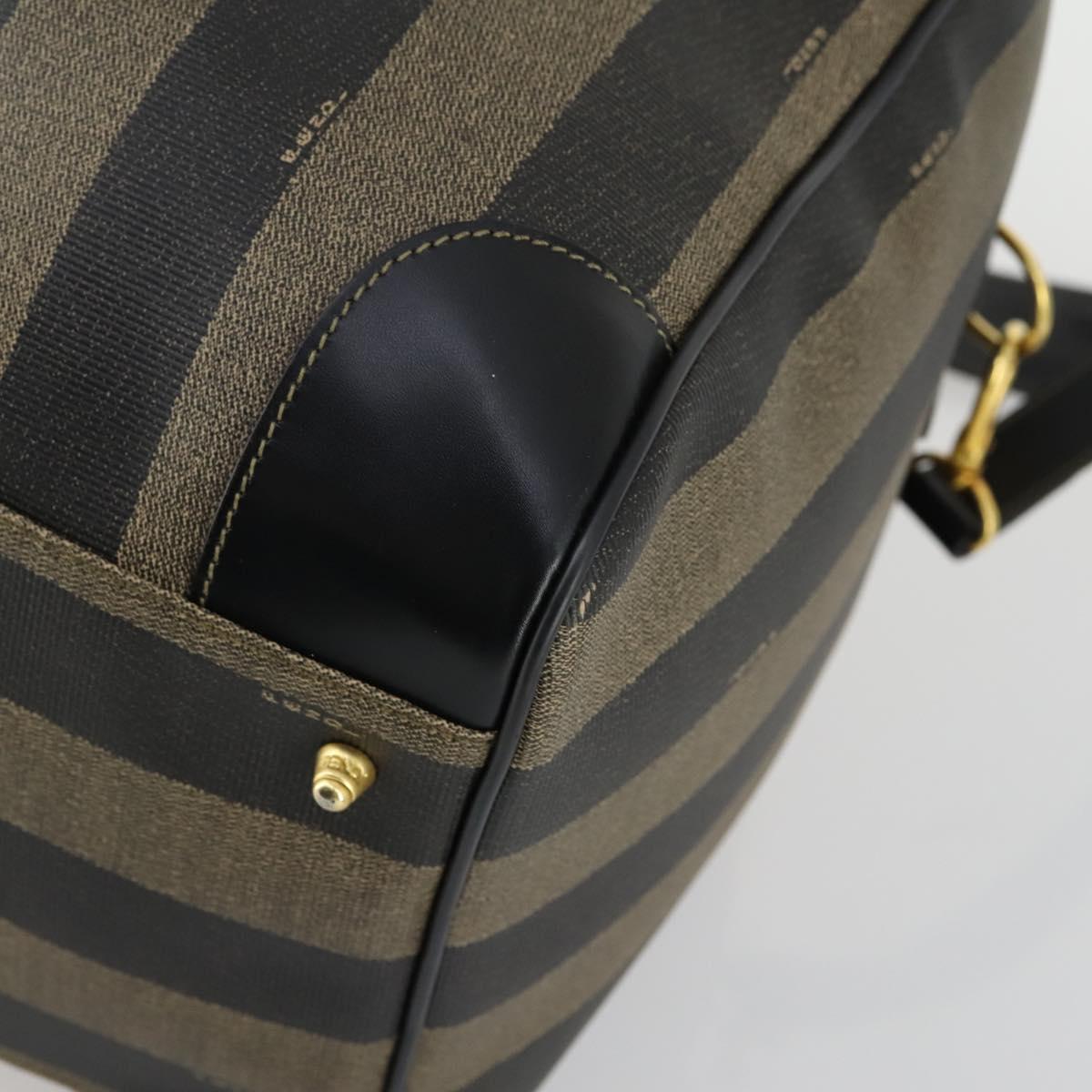 FENDI Pecan Canvas Boston Bag PVC 2way Black Brown gold Auth 147908