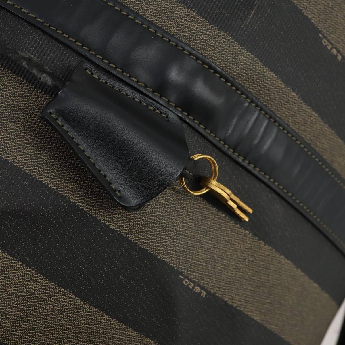 FENDI Pecan Canvas Boston Bag PVC 2way Black Brown gold Auth 147908