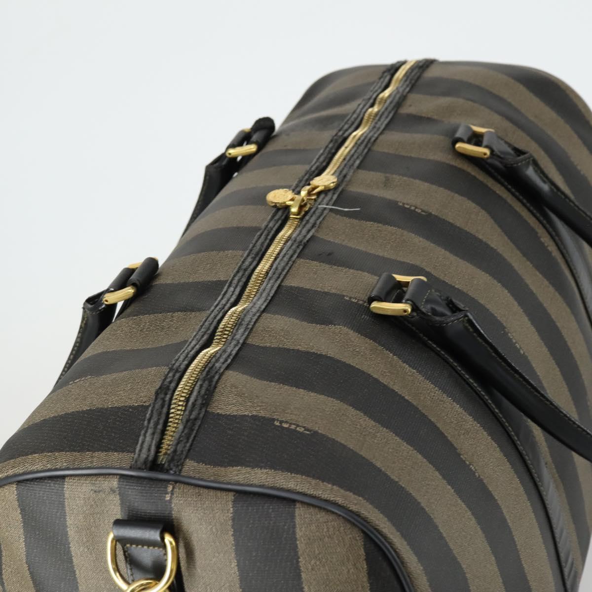FENDI Pecan Canvas Boston Bag PVC 2way Black Brown gold Auth 147908