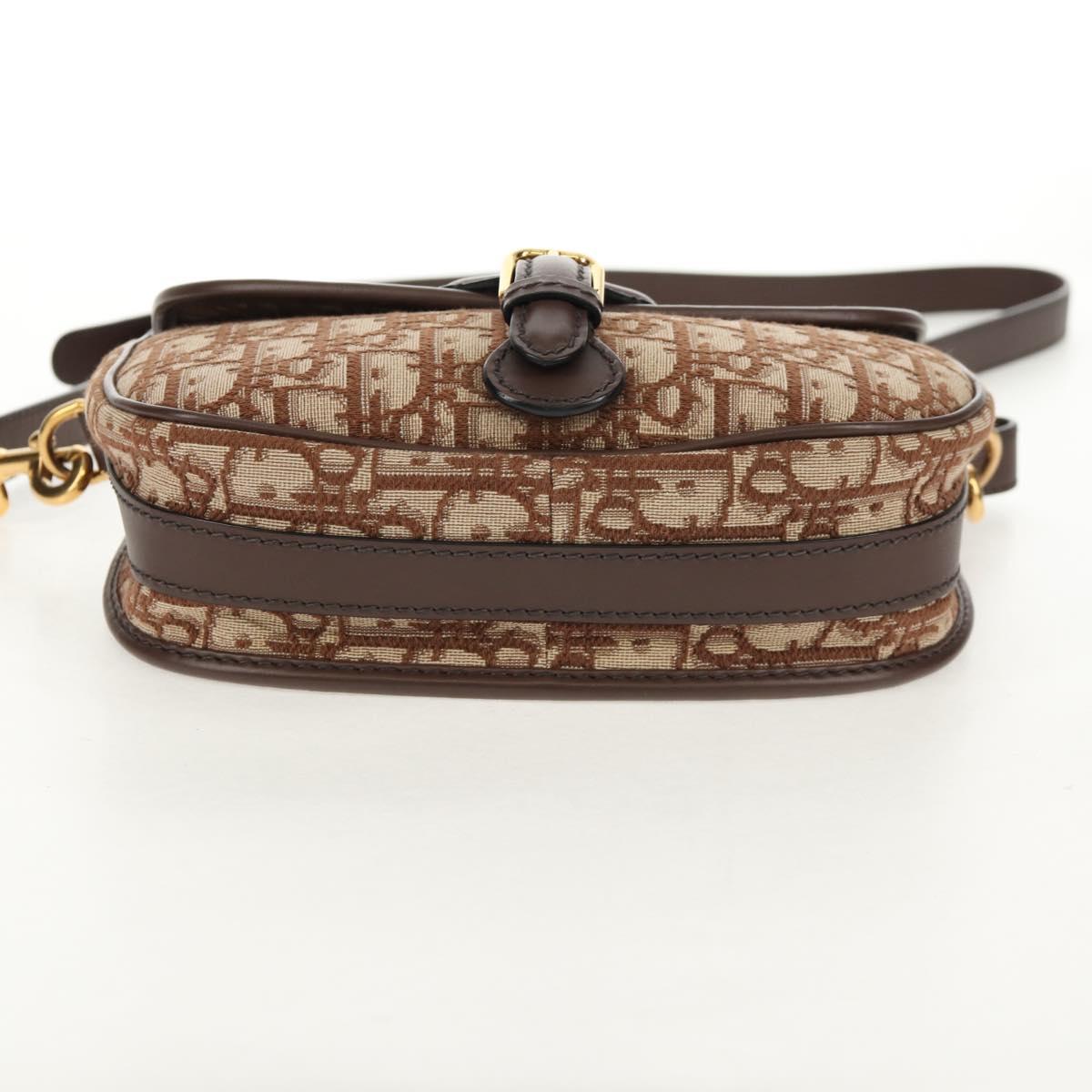 Christian Dior Trotter Canvas Bobby Shoulder Bag Brown Gold Auth 147910M