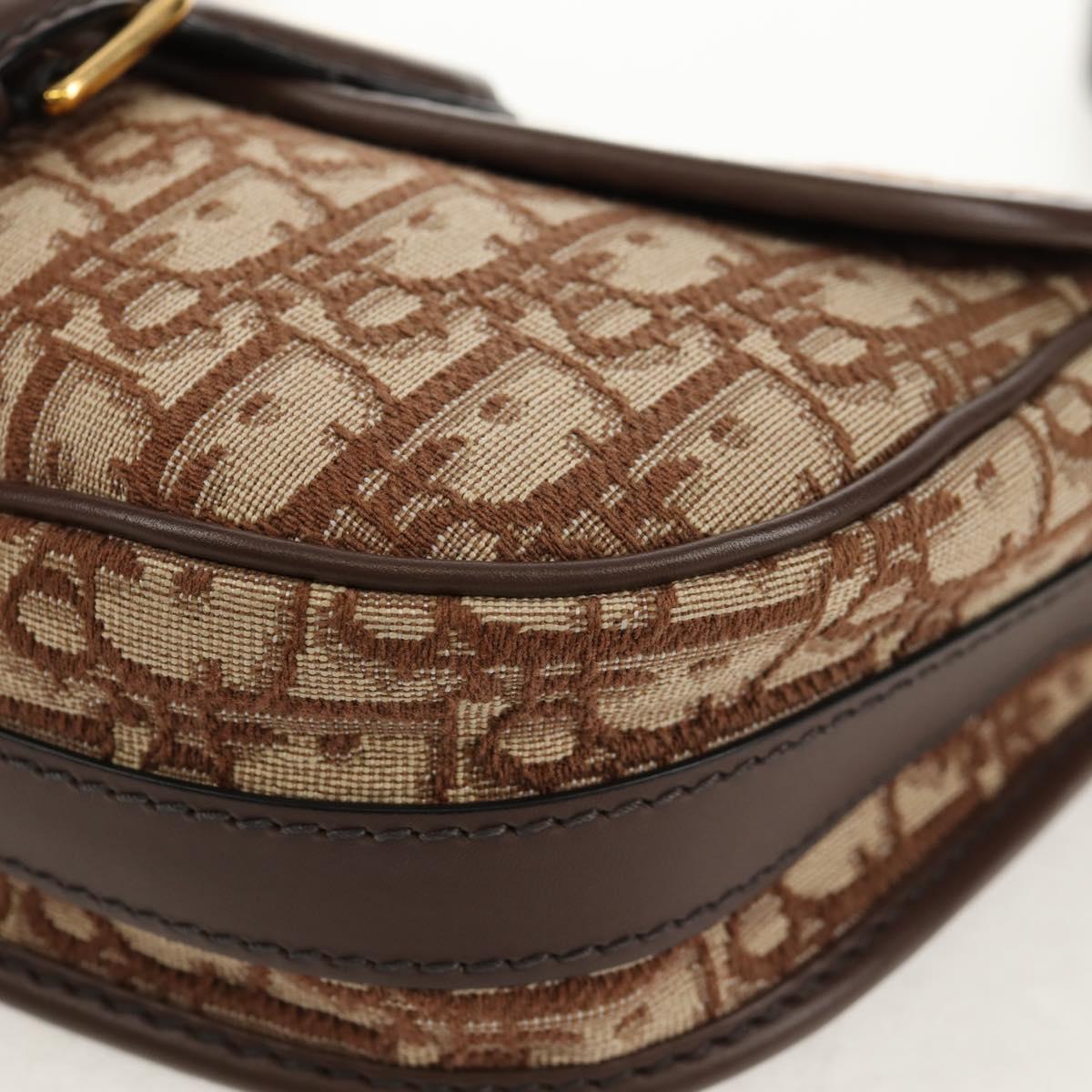 Christian Dior Trotter Canvas Bobby Shoulder Bag Brown Gold Auth 147910M