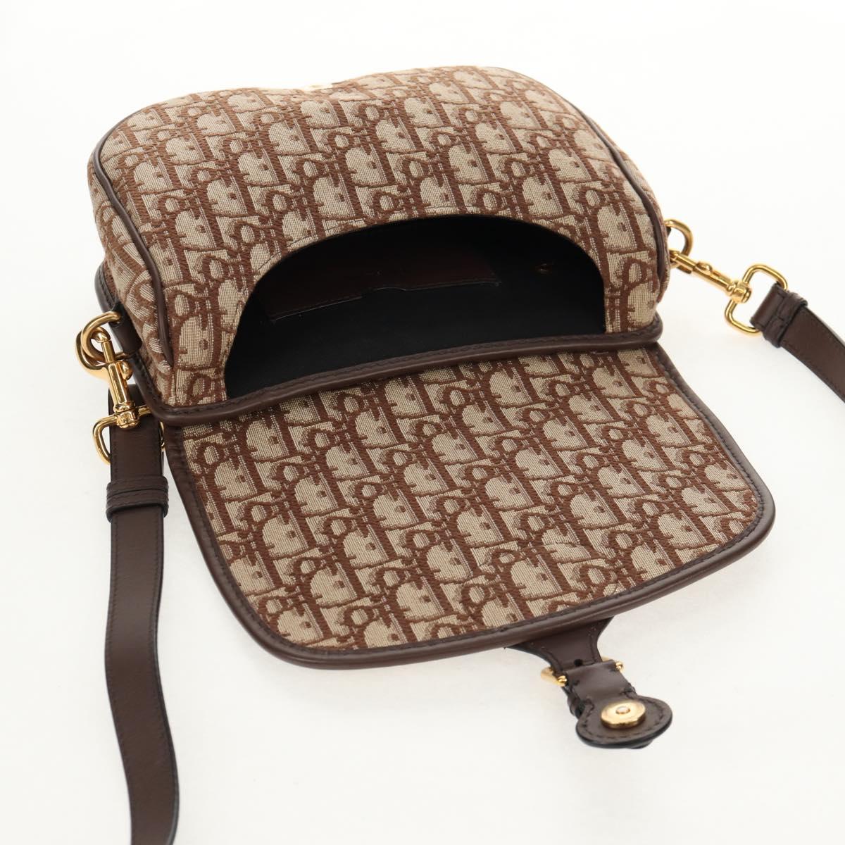 Christian Dior Trotter Canvas Bobby Shoulder Bag Brown Gold Auth 147910M