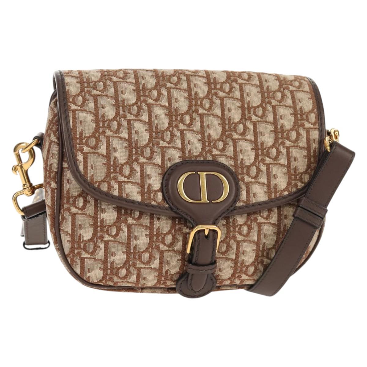 Christian Dior Trotter Canvas Bobby Shoulder Bag Brown Gold Auth 147910M