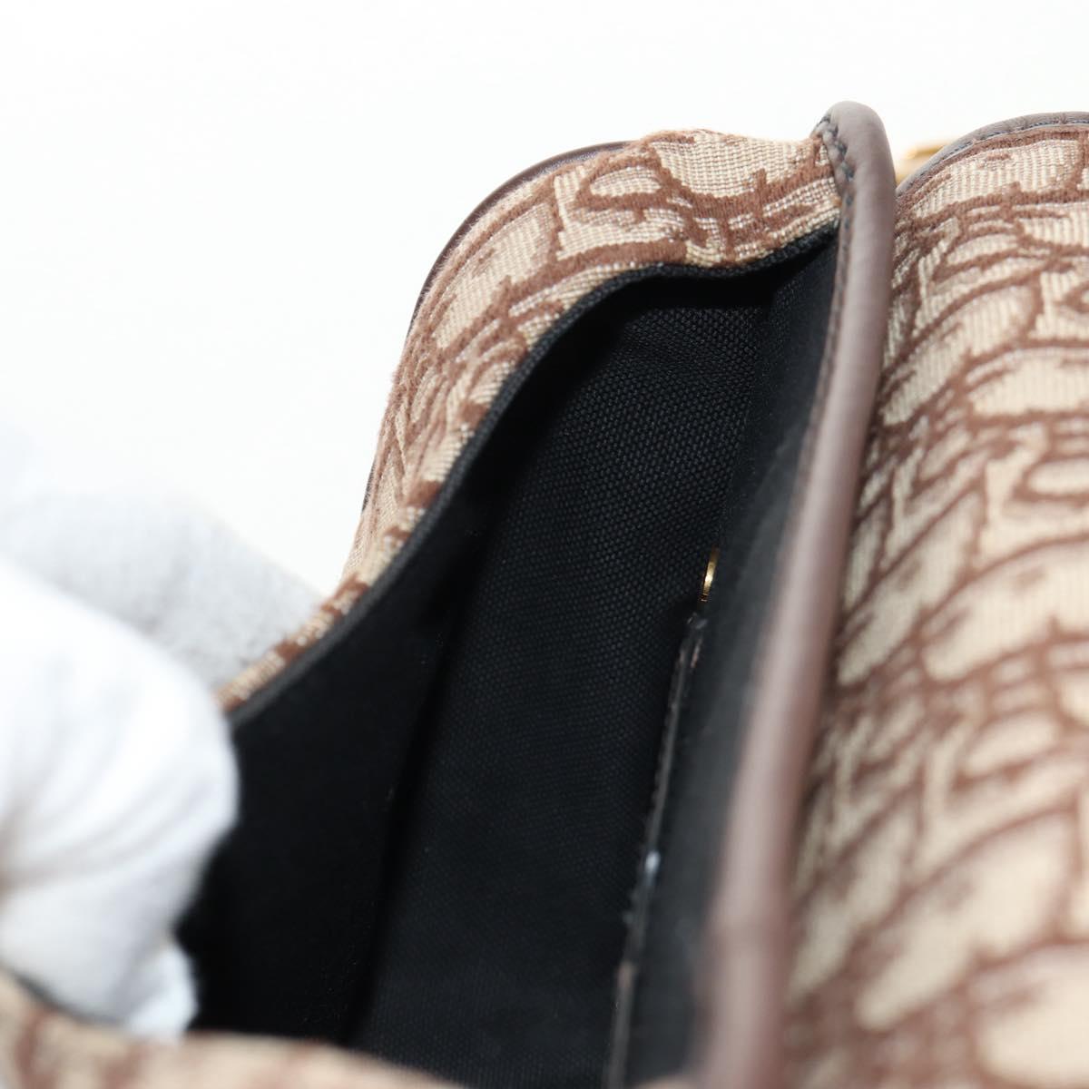 Christian Dior Trotter Canvas Bobby Shoulder Bag Brown Gold Auth 147910M